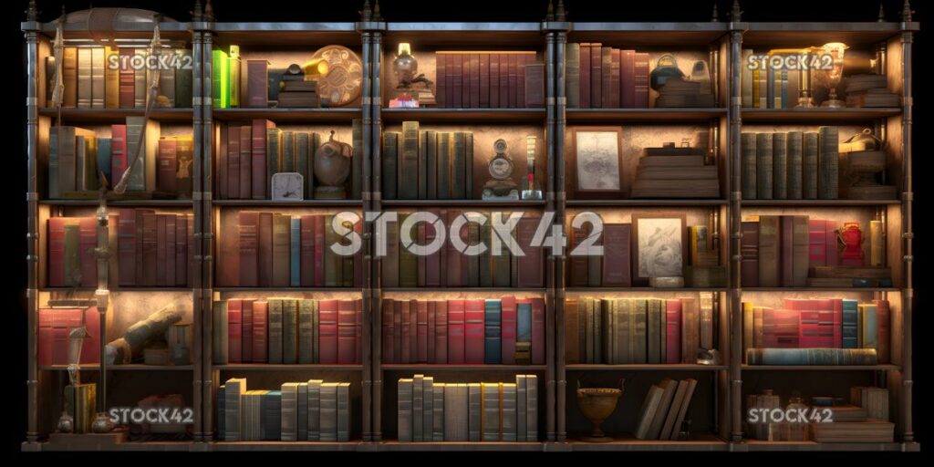 A bookshelf filled with encyclopedias and dictionaries Hy