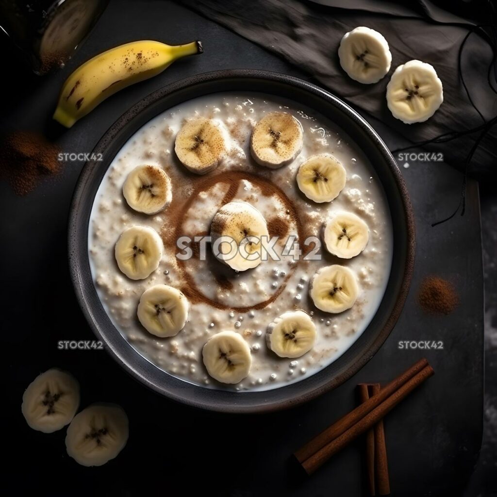 Eine Schüssel cremige Haferflocken mit Zimt und geschnittenen Bananen