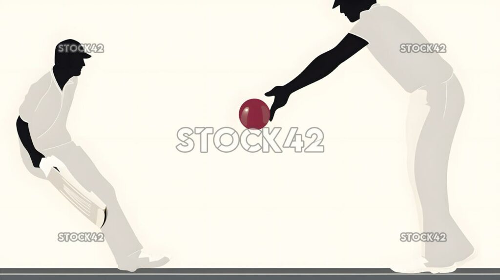 A bowler delivering a full ball to the batsman colors