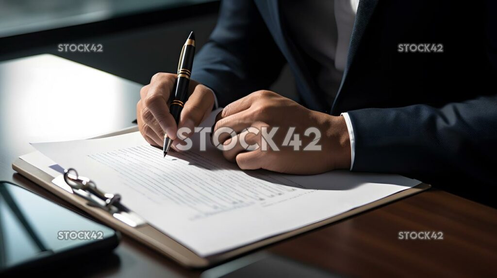 Un hombre de negocios firmando un contrato en una tableta