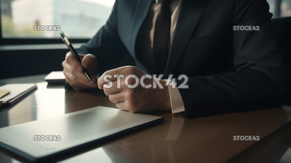 A businessman signing a contract on a tablet one