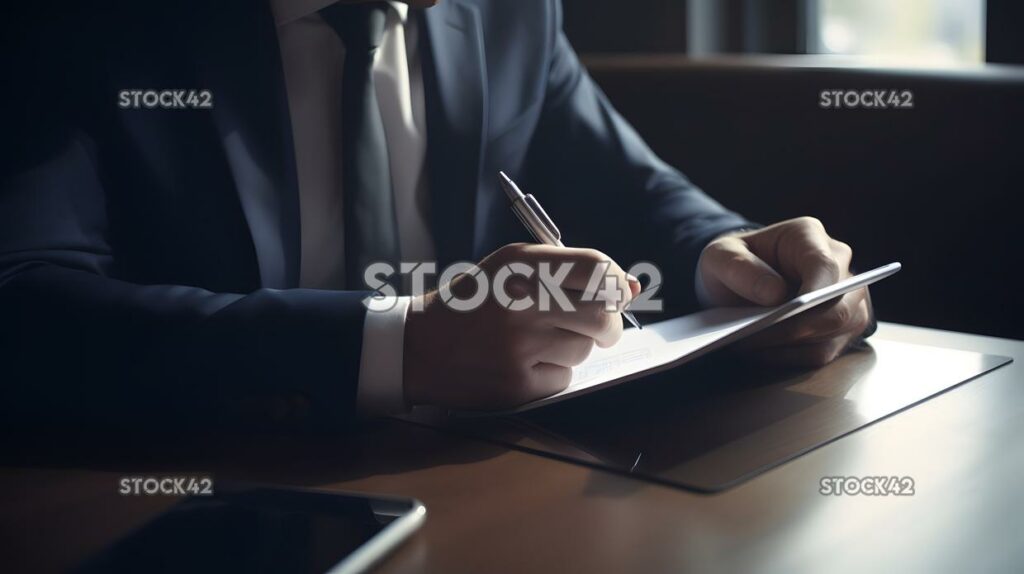 A businessman signing a contract on a tablet three