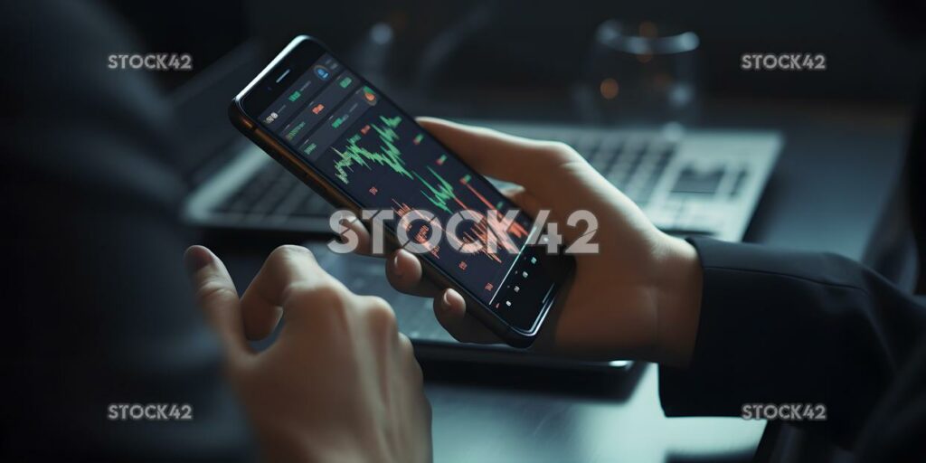 A businessman using a mobile device to check stock prices