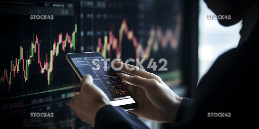 A businessman using a mobile device to check stock prices one