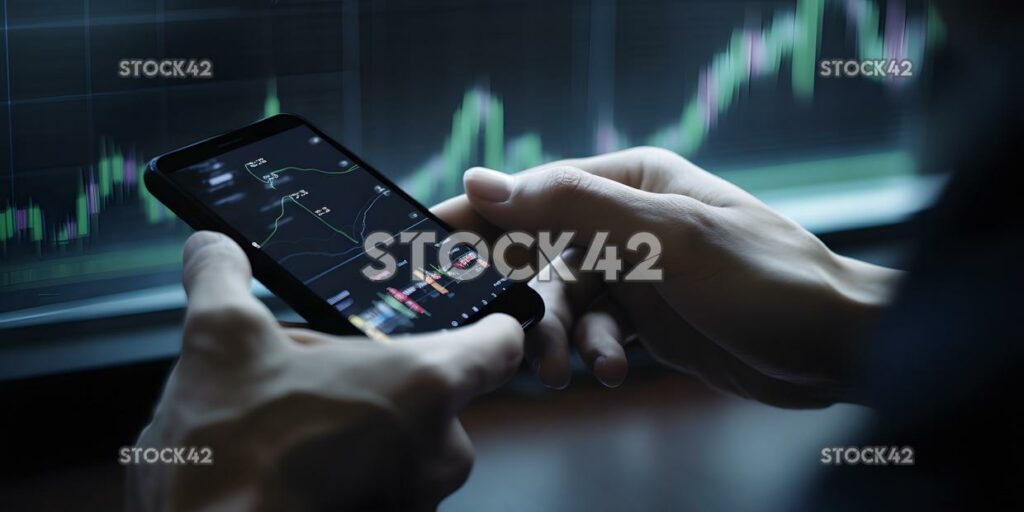 A businessman using a mobile device to check stock prices two