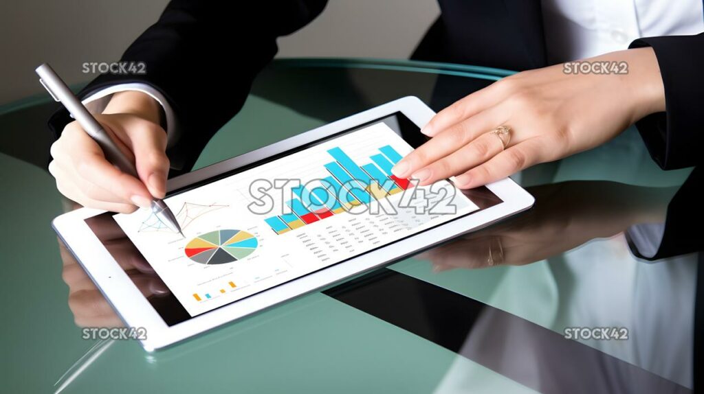 A businesswoman giving a presentation to a client using a