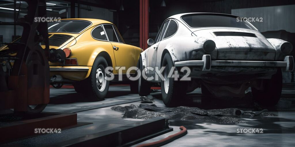 A car being towed into a repair shop for service Hyper-re