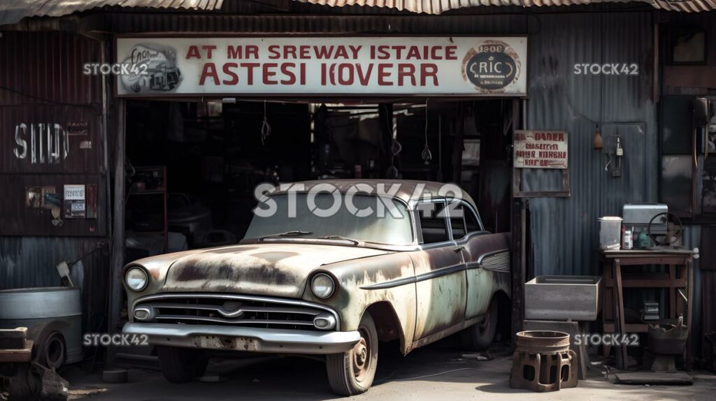 A car repair shop with a sign displaying services offered