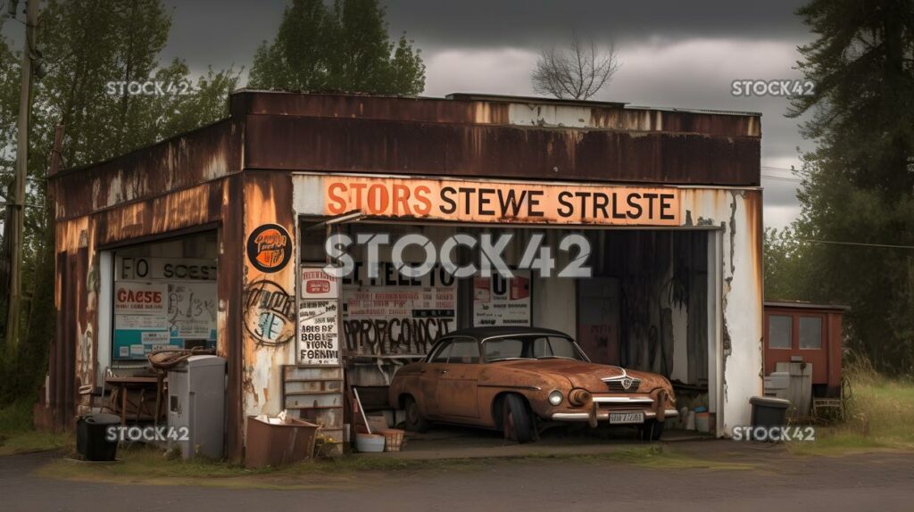 A car repair shop with a sign displaying services offered one