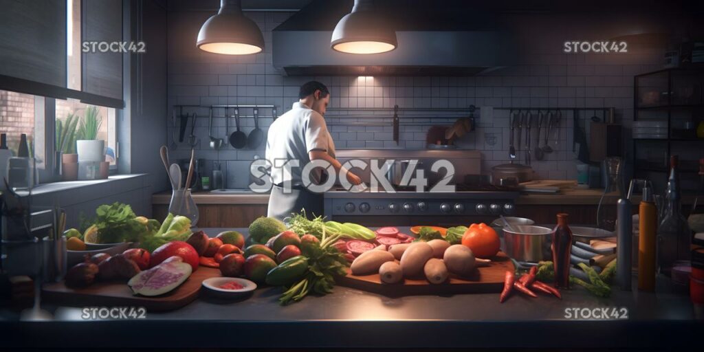 Un chef preparando una comida saludable con ingredientes frescos en