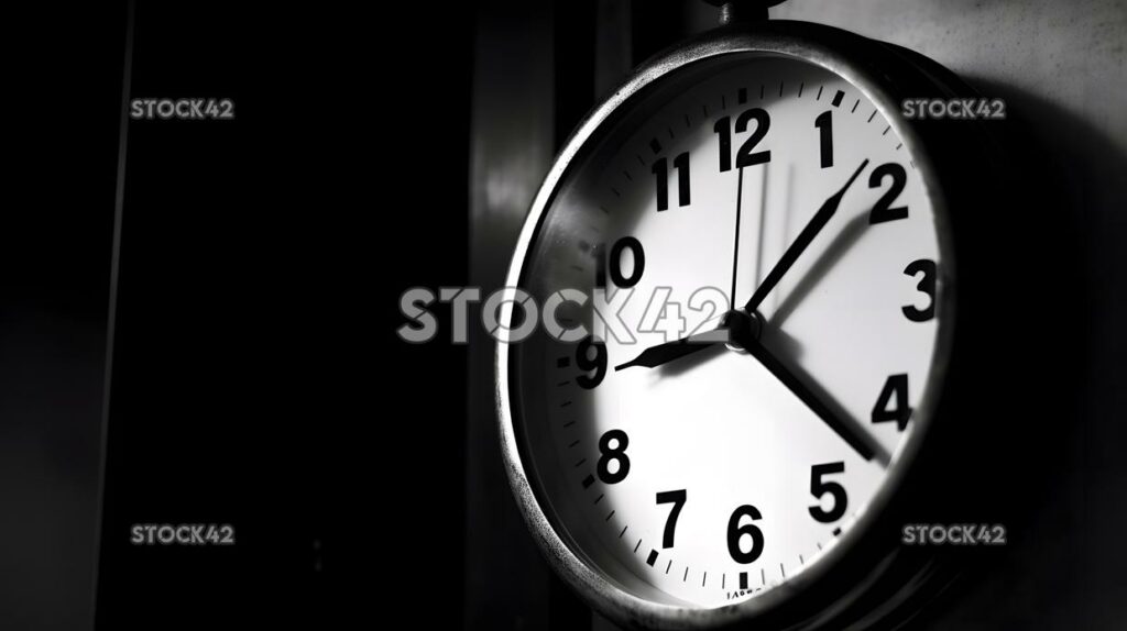 A classroom clock ticking away the minutes high contrast one