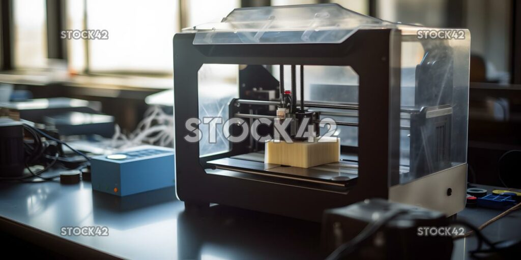 A close-up of a 3D printer in a university engineering la three