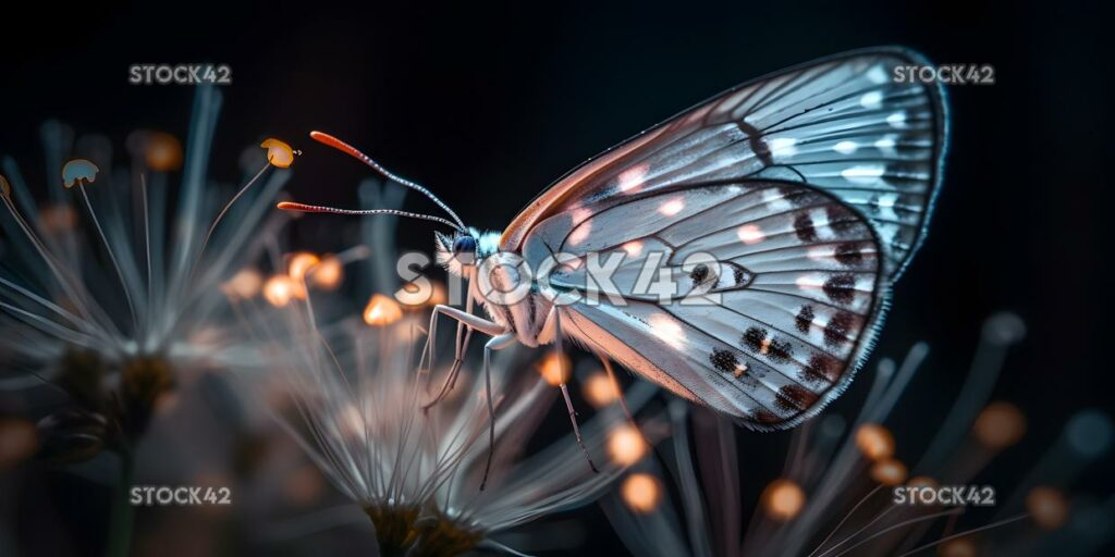 A close-up of a delicate butterfly perched on a flower dy