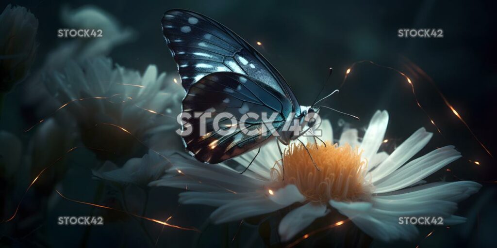 A close-up of a delicate butterfly perched on a flower dy one