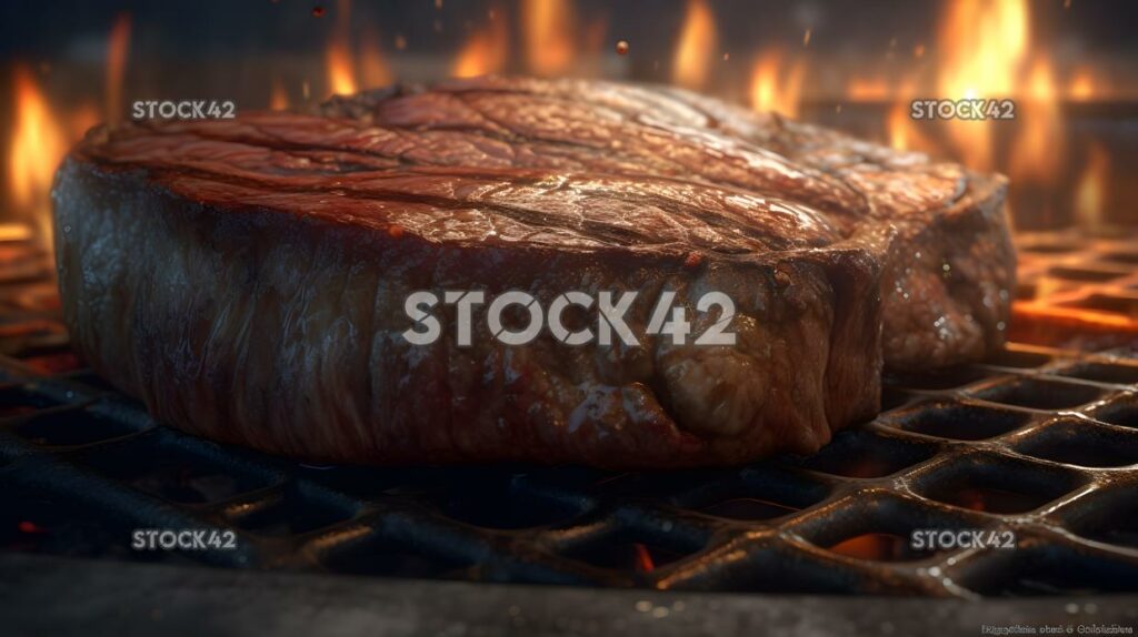 A close-up of a juicy perfectly cooked steak with grill m