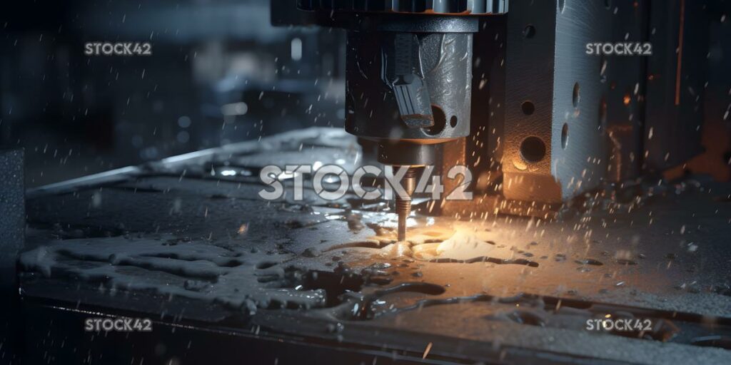 A close-up of a machine tool drilling a hole in a metal p one