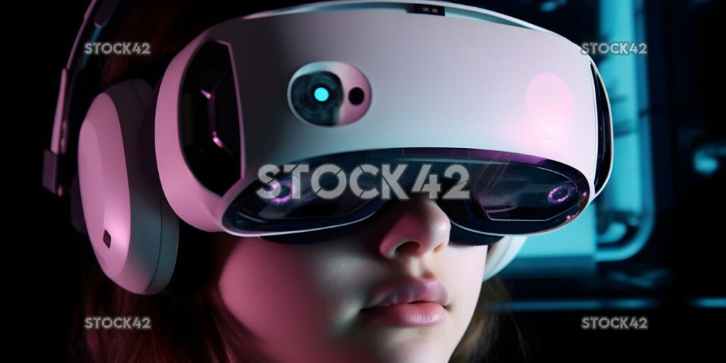 A close-up of a persons eyes wearing VR goggles with a 3D