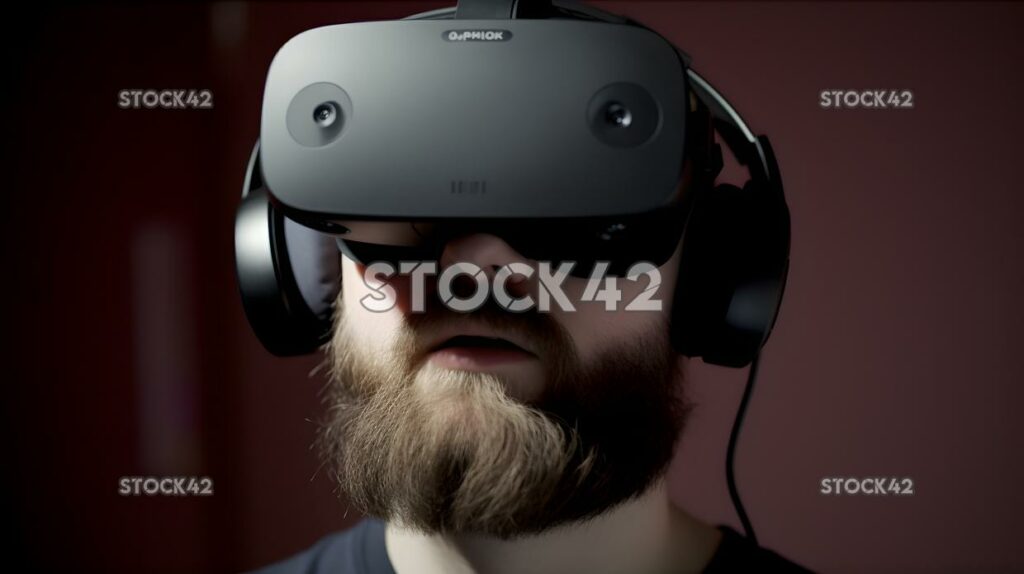 A close-up of a persons face wearing a VR headset with a_