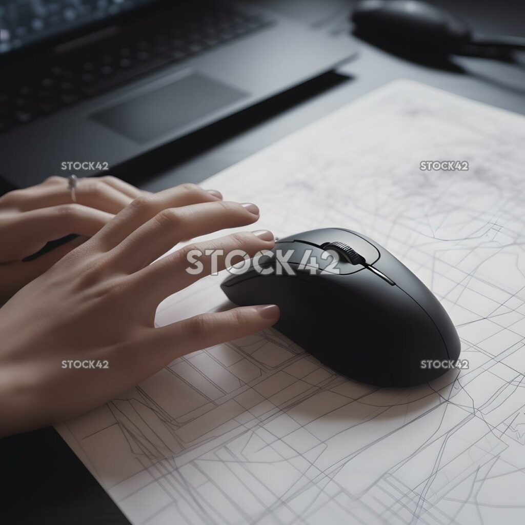 A close-up of a persons hand using a 3D mouse to navigate one