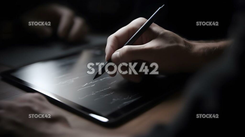 A close-up of a persons hand using a digital drawing tabl