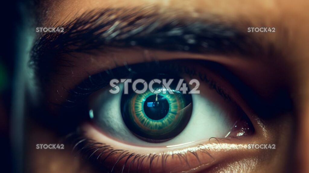 A close-up of a players eyes as they watch the ball laser