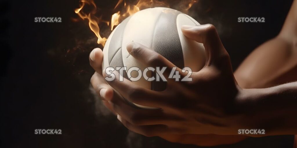 A close-up of a players hands as they set the ball up for