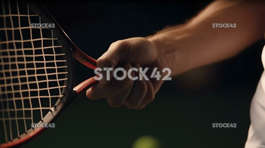 A close-up of a players wrist as they grip the racket pre