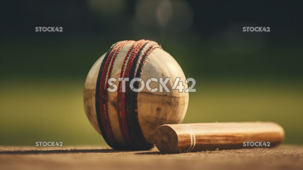 Un primer plano de una pelota de cricket siendo golpeada de colores