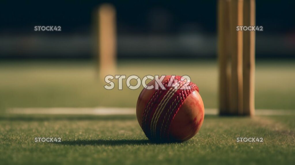 Un primer plano de una pelota de cricket siendo lanzada a los colores dos