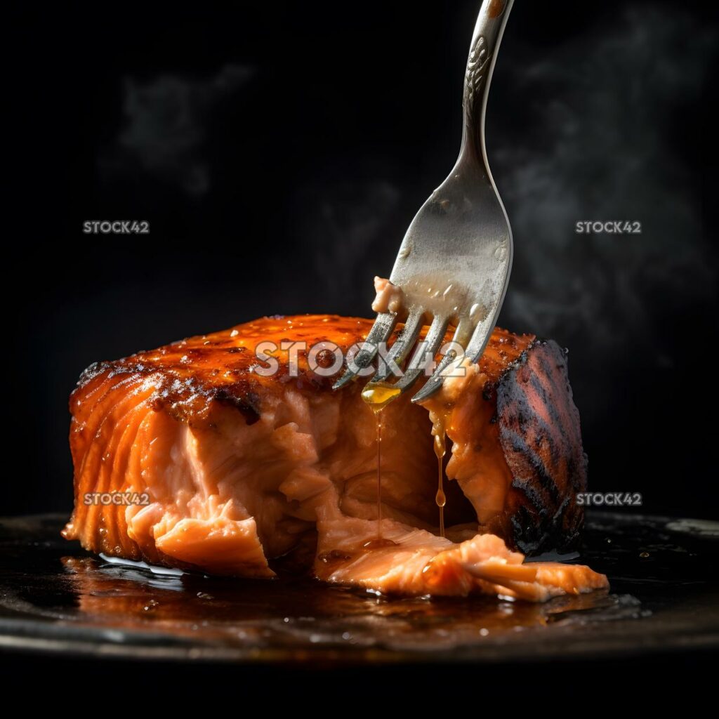 A close-up shot of a fork picking up a juicy piece of gri