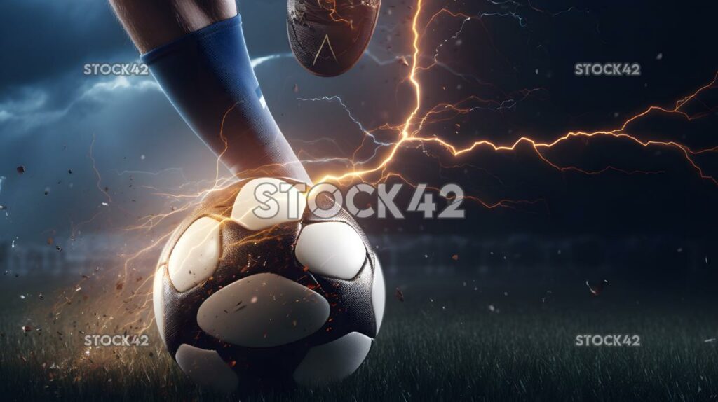 A close-up shot of a players foot kicking the ball Hyper-