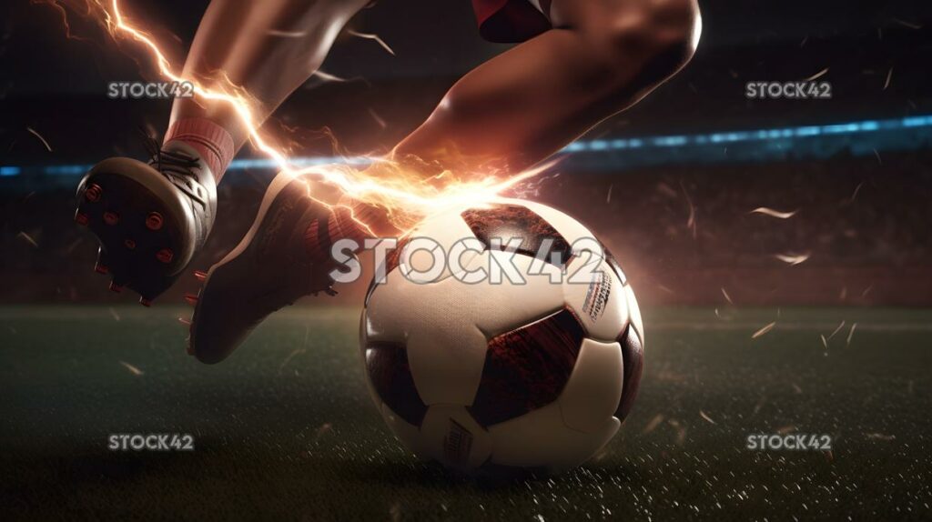 A close-up shot of a players foot kicking the ball Hyper- one