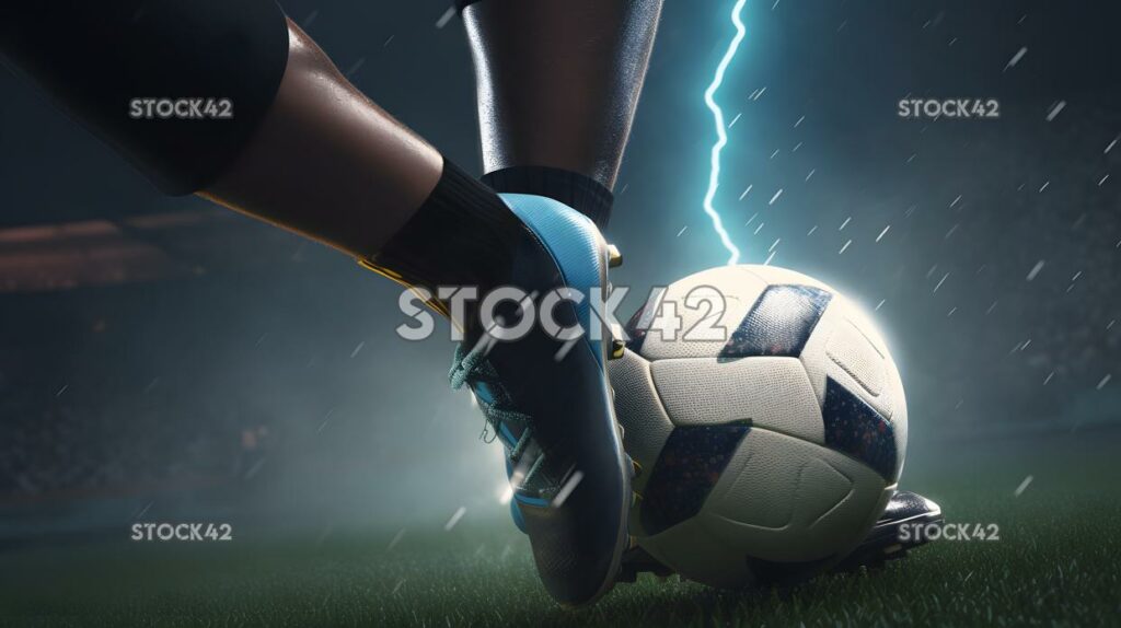 A close-up shot of a players foot kicking the ball Hyper- two