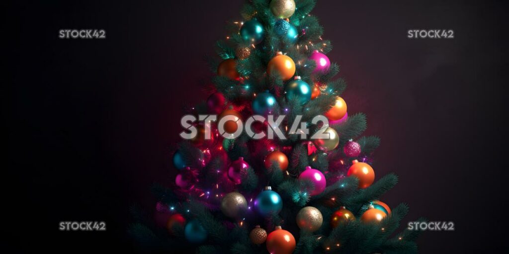 A colorful Christmas tree decorated with ornaments and li one