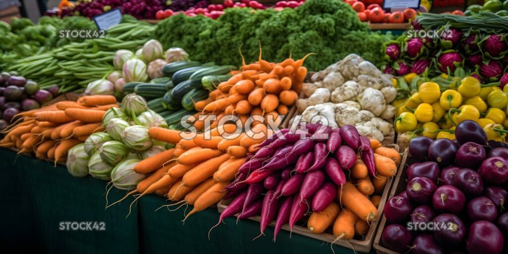 A colorful array of fresh vegetables at a farmers market