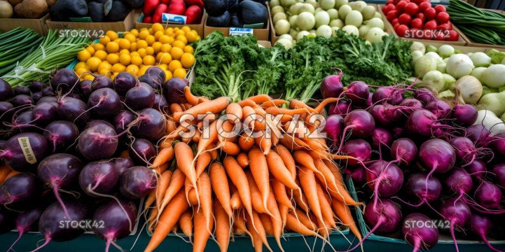 Una colorida variedad de verduras frescas en un mercado de agricultores uno