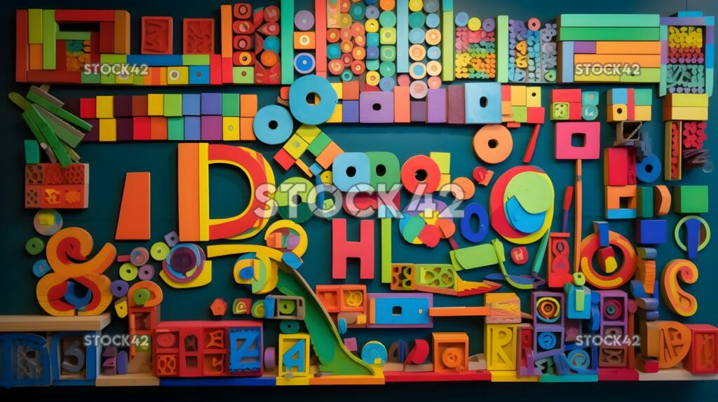 A colorful bulletin board with the alphabet numbers and s