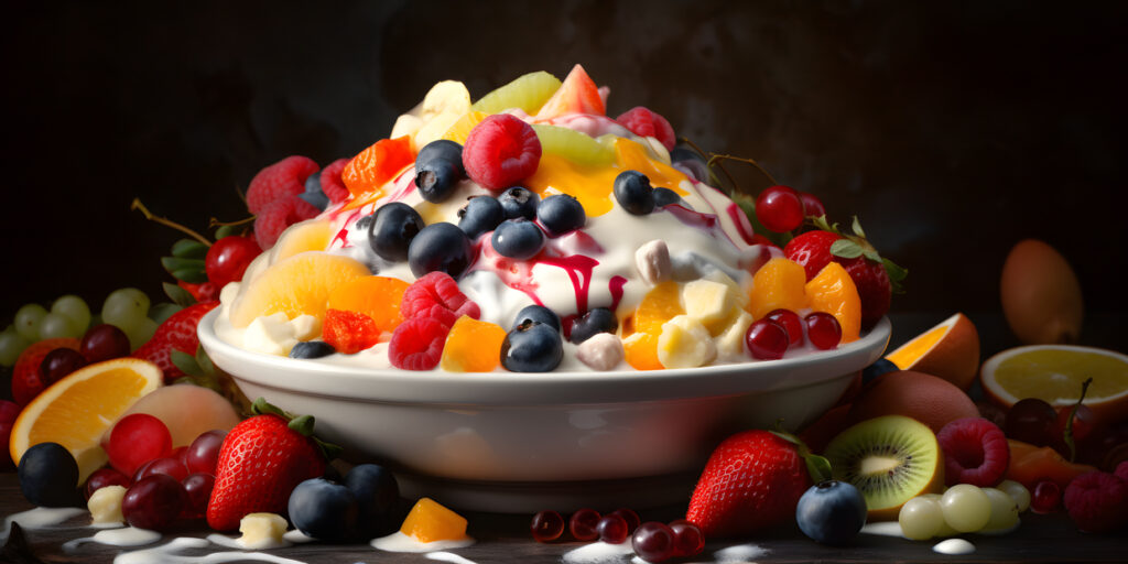 Una colorida ensalada de frutas con una variedad de frutas frescas y