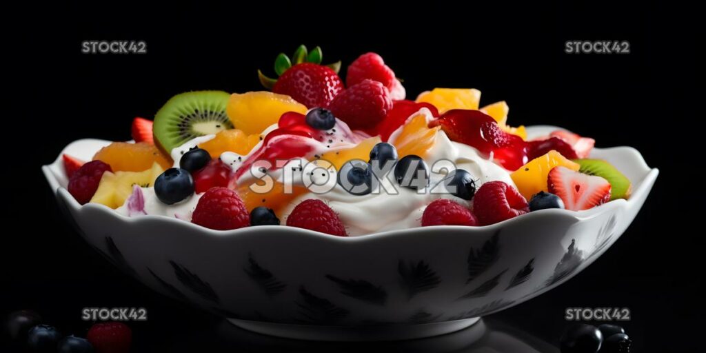 A colorful fruit salad with a variety of fresh fruits and two