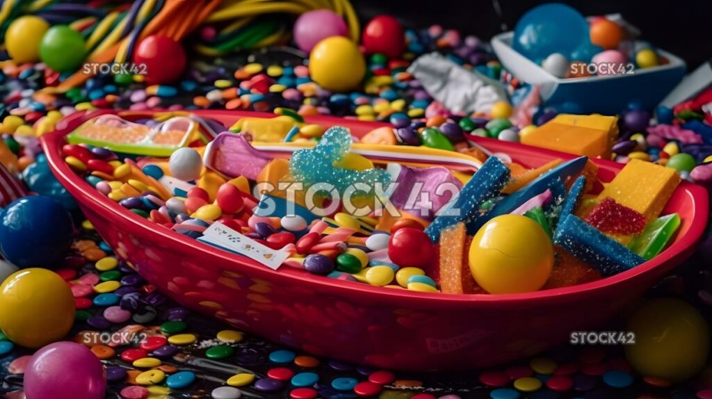 Una piata colorida llena de dulces y juguetes para niños