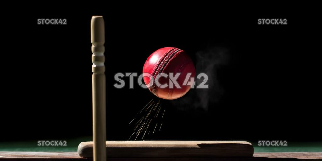 A cricket ball hitting the wicket and knocking off a bail one