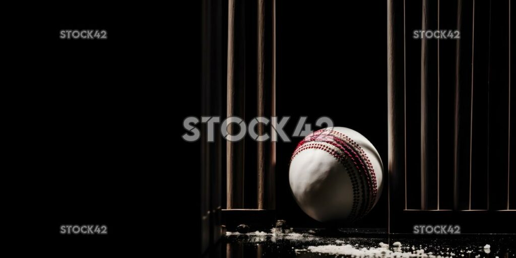 A cricket ball hitting the wicket and knocking off a bail two