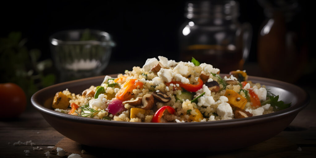 A delicious and healthy quinoa salad with roasted vegetab