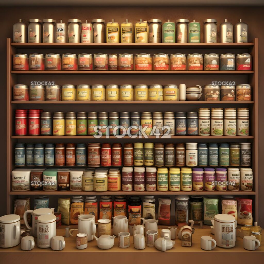 A display of various types of tea and coffee in a store H