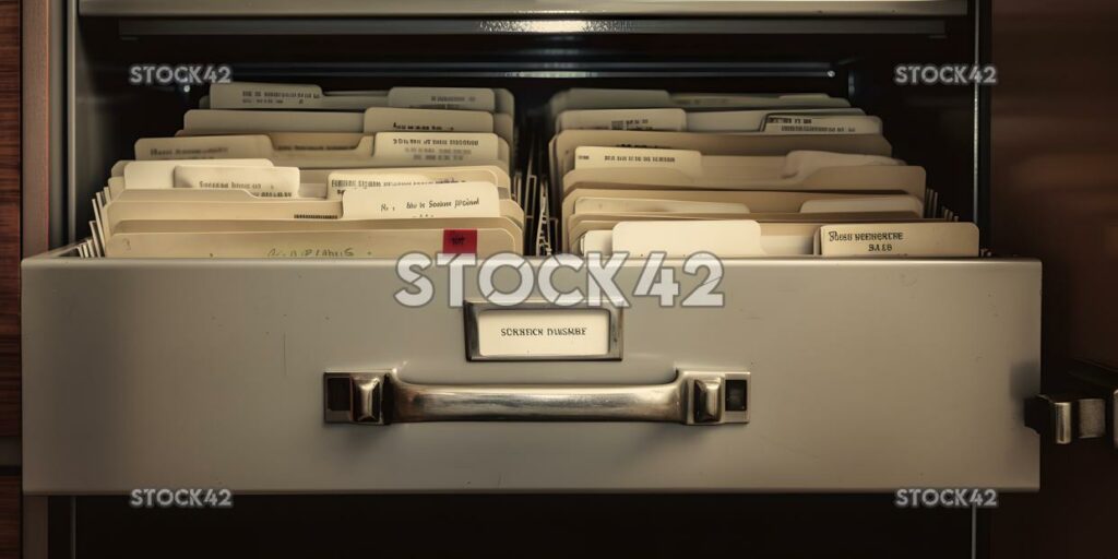 A filing cabinet with labeled folders containing importan