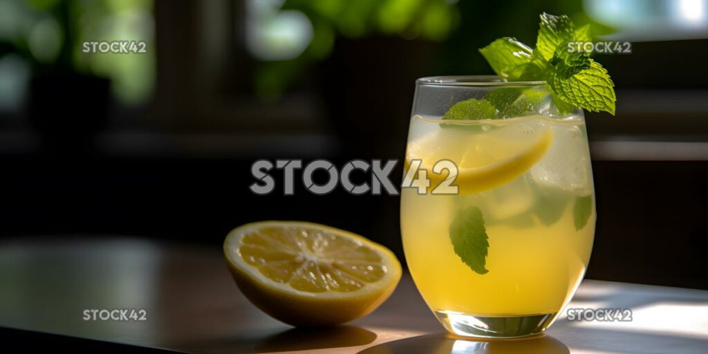 A glass of freshly squeezed lemonade with a slice of lemo three