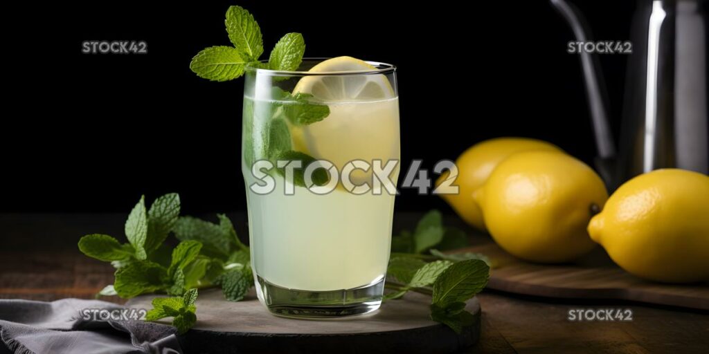 A glass of freshly squeezed lemonade with a slice of lemo two