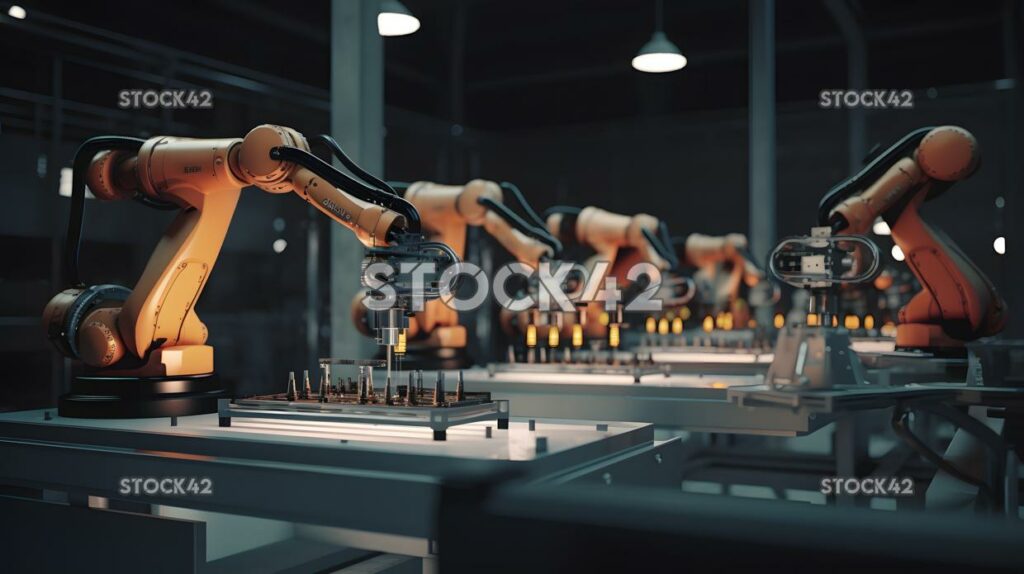 A group of robotic arms working together on a production_