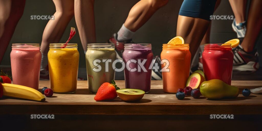 A group of runners enjoying fresh fruit smoothies after a