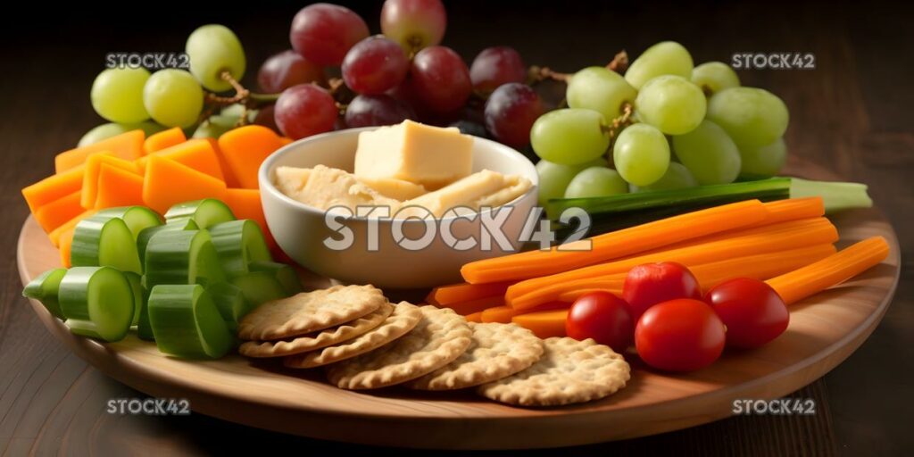 Un plato de merienda saludable con palitos de verduras de queso y cr dos